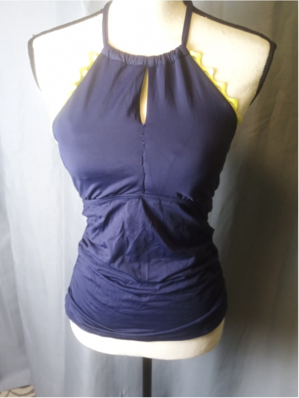 Anne Cole Halter Swim Top Blue Yellow Size Medium